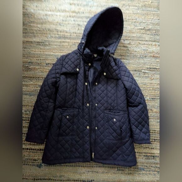 Larry Levine Eggplant Quilted Hooded Puffer Coat L L/S Snap Front Warm Winter Ja - Picture 2 of 11